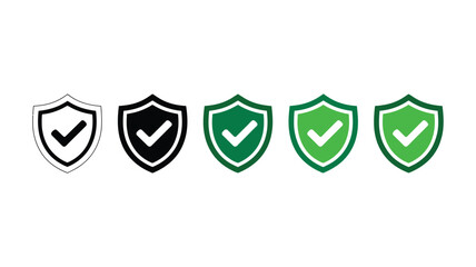 Safety shield symbols with check mark, security and protection icon set with tick mark notifications vector illustration for safety assurance design. © HossenMuhammod MunnA
