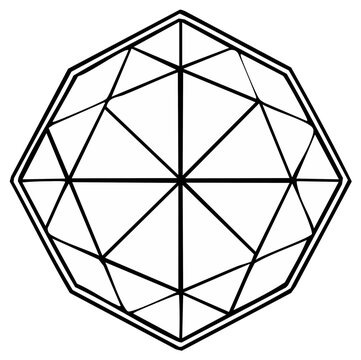 Octagon Faceted Gemstone Line Art Black and White Minimalist Geometric Design