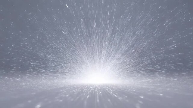 Bright light source radiating intense rays in gray white abstract space