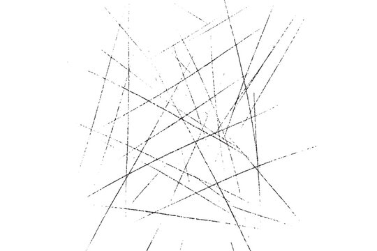 Abstract black intersecting lines and scratches texture on a white background