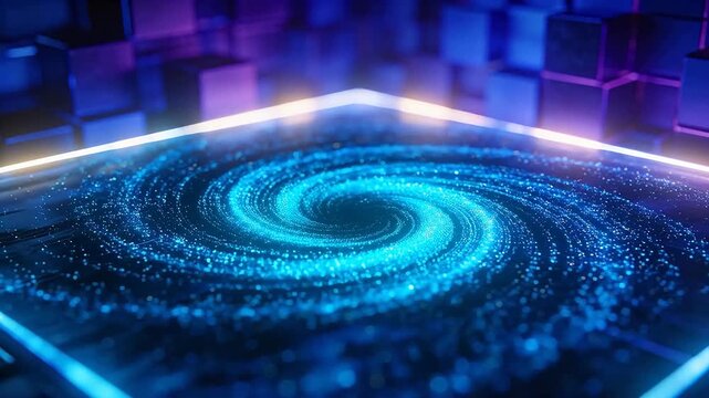 Spiral galaxy pattern made of light points with glowing frame in sci-fi style