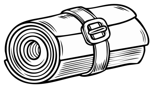 Rolled up sleeping bag with buckle and strap for outdoor adventure