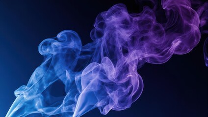Fototapeta premium Swirling, ethereal wisps of smoke, transitioning from blue to violet against a dark backdrop