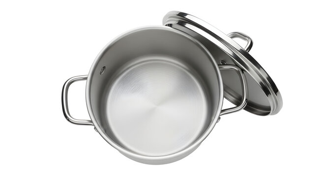 Shiny stainless steel pot with lid and handle