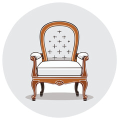 Fototapeta premium Elegant antique armchair illustration, vintage wooden frame and soft cushion