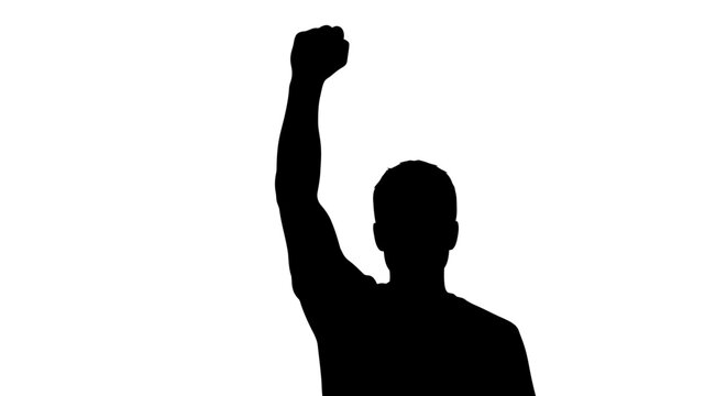Silhouette of a person with raised fist symbolizing strength and solidarity