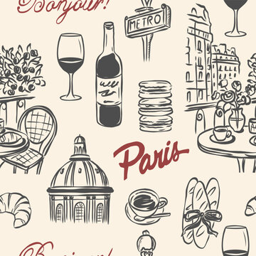 Hand drawn retro French vibes background