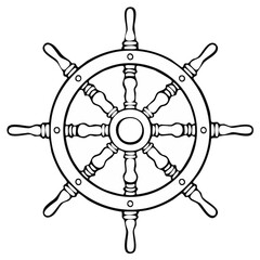 Obraz premium Black and white illustration of ship's wheel