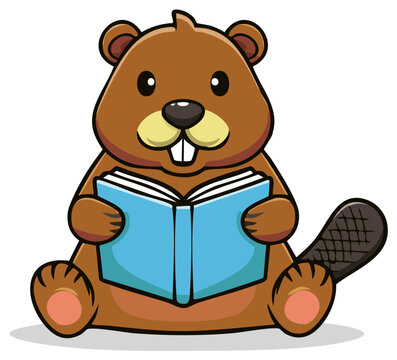 Cartoon Beaver Sitting and Reading a Book Cute Beaver Illustration