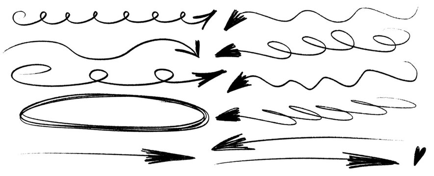 Rough chalk line with crayon texture creates a graphic effect; highlight softly guides the eye as an arrow points along the line, another highlight near a second arrow.