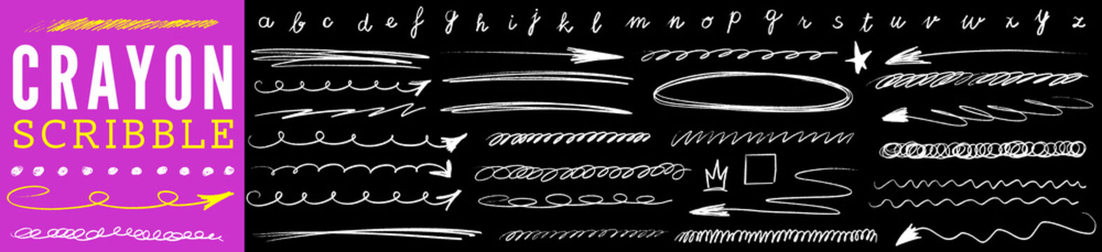 Chalk and crayon shape a rough graphic line, highlight guiding the eye as an arrow shows twice.
