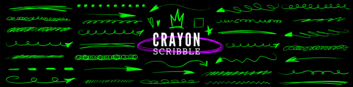 Graphic rough line shaped by chalk and crayon, highlight glowing as an arrow appears twice.