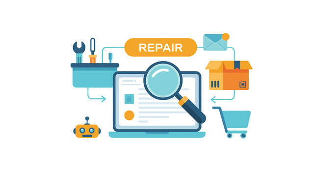 Flat design repair service concept with laptop and tools icons around  online support