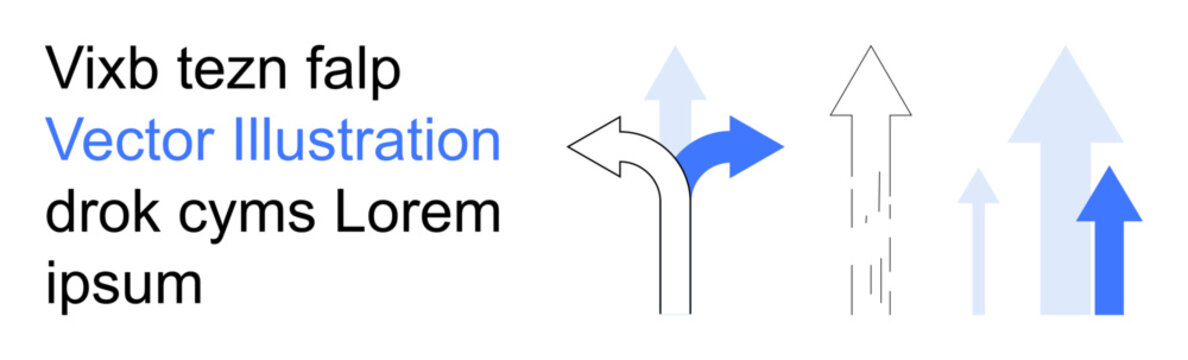 Decision-making, navigation, progress, choices, business solutions, direction planning. Various arrows pointing in different directions with placeholder text. Navigation and decision-making concepts