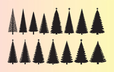 Obraz premium Collection of various christmas trees with different shapes and star decorations perfect for holiday designs