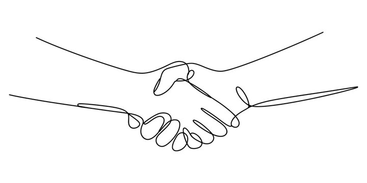 Continuous single line drawing of a handshake between two people showing teamwork and partnership as a professional business agreement concept illustration