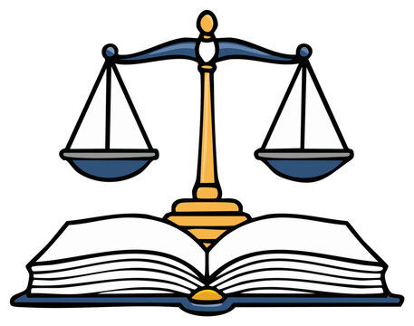 Justice Symbol on Open Book Illustration: Law and Order Concept with Scales of Justice Design