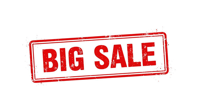 A bold red and white distressed stamp graphic that reads "BIG SALE" in large, sans-serif capital letters, signifying a significant promotional event.