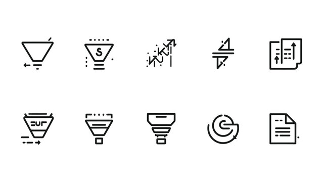Sales Funnel Icons: A sleek collection of sales funnel icons, meticulously crafted to represent various stages of the sales process.