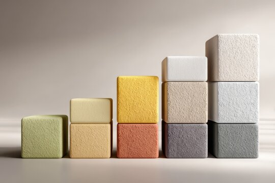 Stacked Building Material Blocks In Varying Colors And Textures Arranged In Ascending Staircase Shape