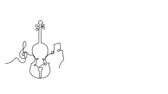Continuous one line of a musical instrument with violin and guitar nodes in editable stroke, style hand drawing vector illustration.