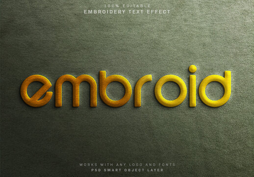 Realistic In Relief Embroidery Text Effect on Fabric Texture Mockup
