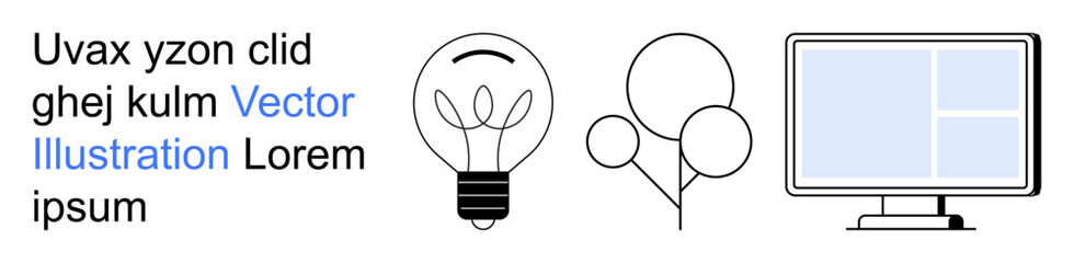 Innovation, creativity, celebration, design, education, and digital concepts. A light bulb, balloons a computer screen and placeholder text . Innovation and creativity theme © robu_s