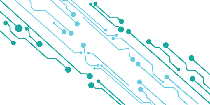 Abstract technology background with circuit board lines and dots in green and blue vector illustration