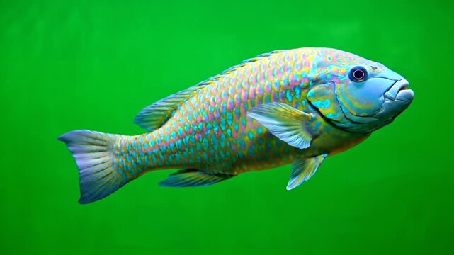 Colorful Parrotfish Stock Video Floating Against a Green Screen Background