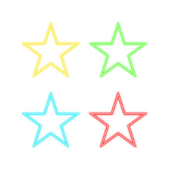 Obraz premium Neon star outline set on transparent background. Glowing neon light star shape. Yellow green red blue electric glow symbol. Colorful neon star effect for design decoration. PNG