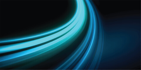 Abstract blue light trails on dark background, glowing neon wave motion, futuristic energy fiber optic lines for technology and data concept © SFahad