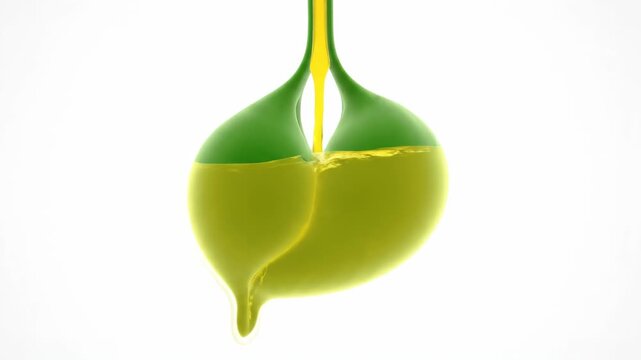 3D animation of human gallbladder releasing golden bile