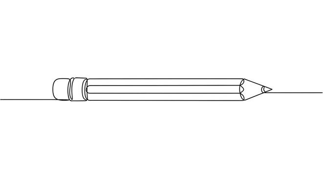 Minimalist continuous line drawing of a pencil with an eraser