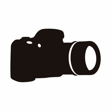 High Contrast Black and White Silhouette of a Digital Single Lens Reflex Camera