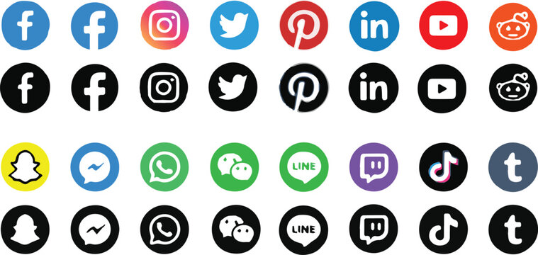 facebook social media logo set circular app symbols color and bw