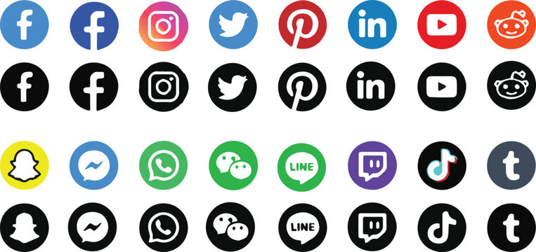 facebook social icons collection vector circular logos color and mono