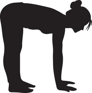 Female silhouette practicing standing half forward bend yoga pose ardha uttanasana vector illustration