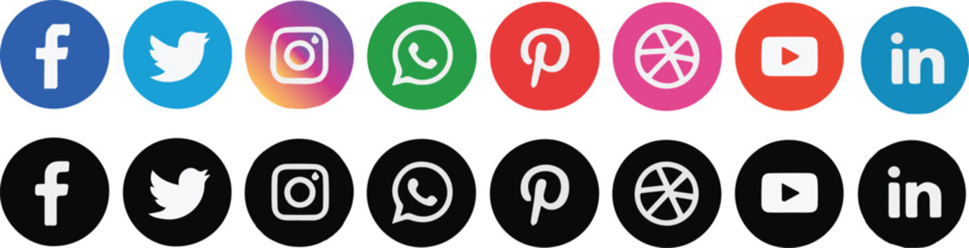 icons social media circular logo set whatsapp pinterest youtube linkedin