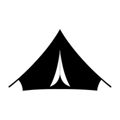 Fototapeta premium Black and white camping tent icon for outdoor adventure concept