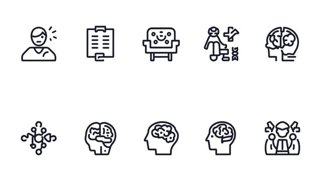 Mind Matters: An assortment of line art icons depicting various aspects of mental well-being, suggesting a range of concepts related to the human mind and its complexities.