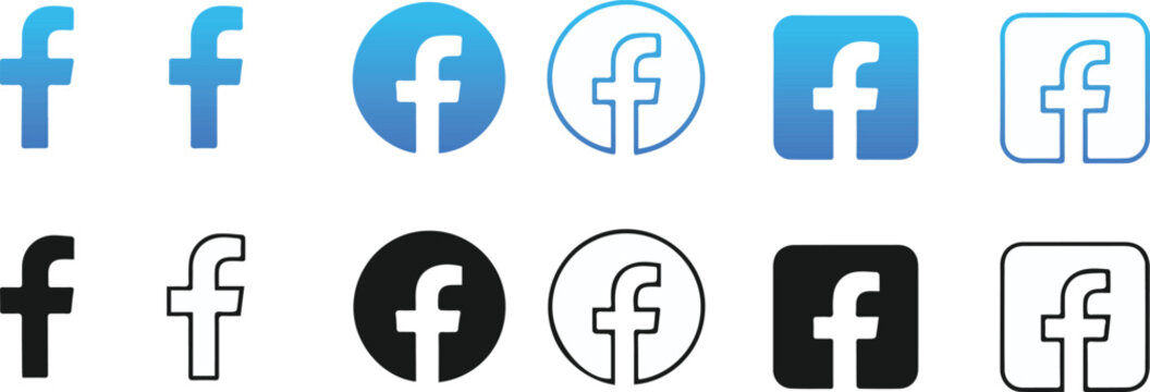 facebook icon set social media f mark variations for editorial use
