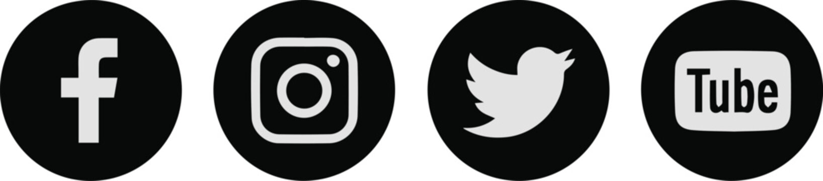 socialmedia monochrome icons facebook instagram twitter youtube set