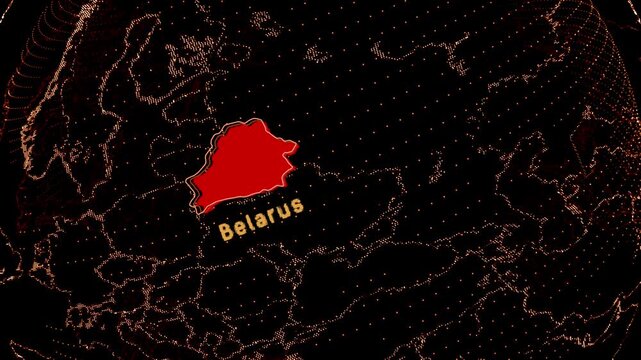 Belarus Map Highlight on Rotating Digital Globe.