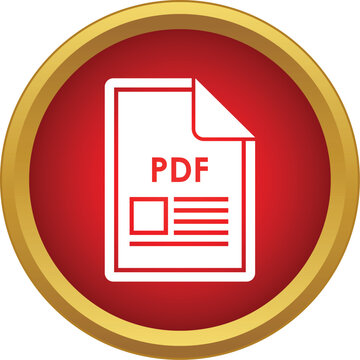 Pdf file icon in a red circular button with gold border for digital downloads