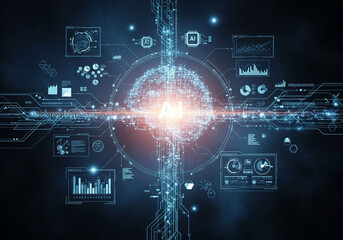 Naklejka premium artificial intelligence technology concept with digital network background