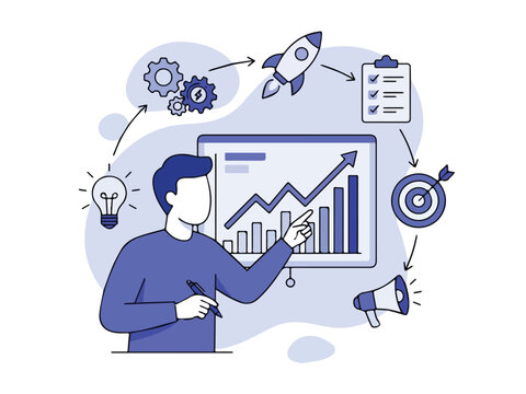 Business Strategy Illustration Monochrome Planning Concept Flat Style