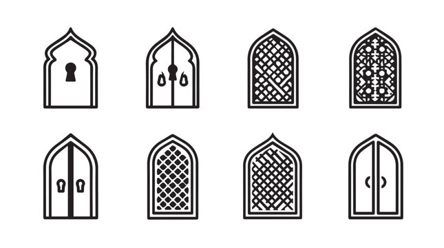 Collection of Islamic architectural archways and doorways with intricate patterns and decorative elements
