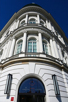 Warsaw, Poland, Europe - 04.2026 : 5-star Hotel Europejski - Raffles Europejski Warsaw, historic building from 1857, Renaissance Revival architecture, Royal Route in Old Town - UNESCO area, Long Bar