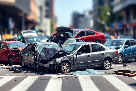 A multi-car collision occurred at a city intersection.