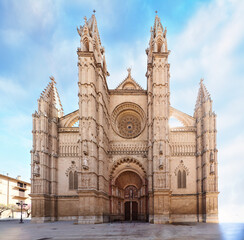 Facade of La Seu Cathedral in Palma de Mallorca  - Entrance and west, Spain © TTstudio